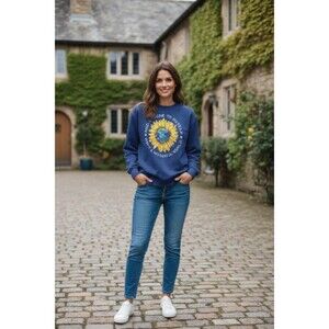 Women's  Cort & Co. Blue Sweatshirt With A Sunflower. What A Wonderful World 2XL
